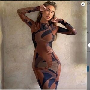 House of CB Brown and Black Midi Dress